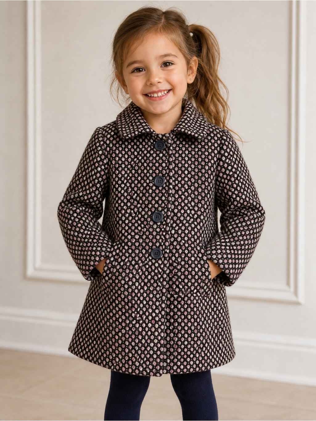 Little Girls Patterned Wool-Blend Peacoat - Pink & Brown